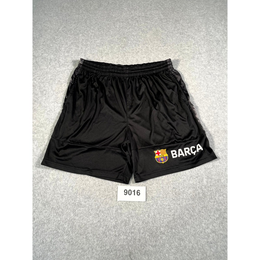 FC Barcelona Soccer Shorts Mens XL Black Spellout Logo Drawstring Sportswear